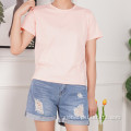 Short Sleeve Shirts Ladies Summer Short Shirts with Round Neck Factory